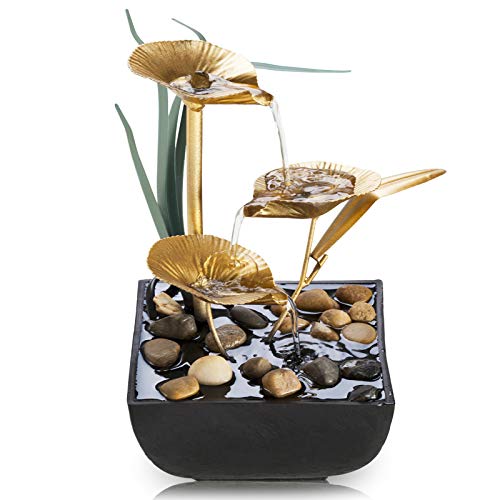 Lotus Leaf Fountains Waterfall Decoration Includes Many Natural River Rocks & Colorful Scene Light