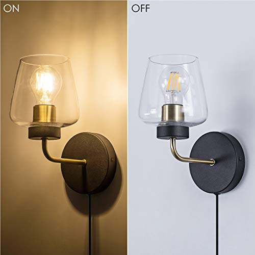 Modern Plug in Wall Sconce, w/  Brass Accent Edison Socket