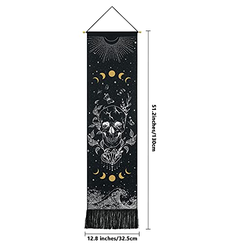 Skull Tapestry Moon Phase Tapestry Stars Starry  Black Skeleton Tapestry Butterflies Tapestry