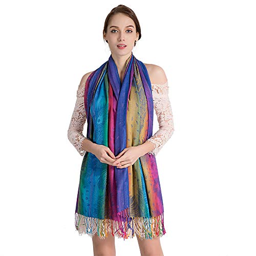 Colorful flowers Jacquard cotton pashmina Women Wrap Shawl tassels Scarves