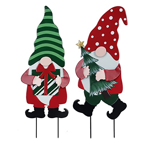 2 Pack Decorative Christmas Gnomes Garden Metal Stakes