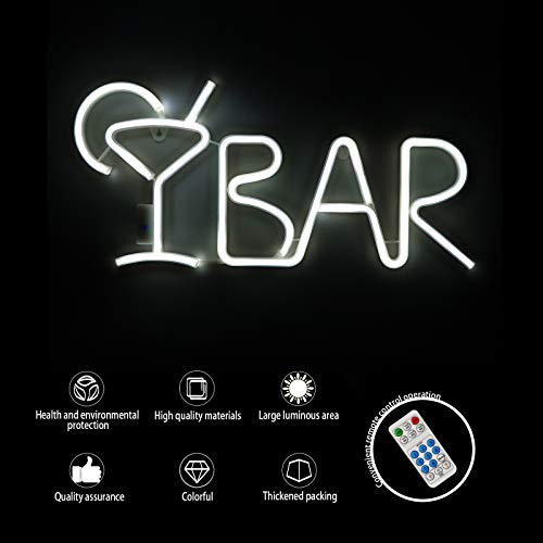 Bar Neon Signs w/ 8 Kind LED Lighting Modes & Remote Control, USB/AA Battery-Powered