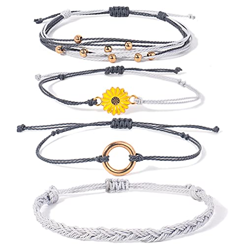 Sunflower String Bracelet Handmade Braided Rope Charms Boho Surfer Bracelet