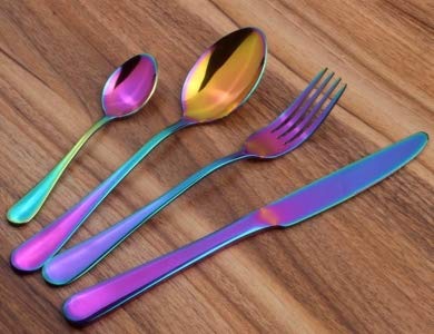 24pcs Rainbow Colored Stainless Steel Flatware Tableware Cutlery Set in attractive Black Gift Box