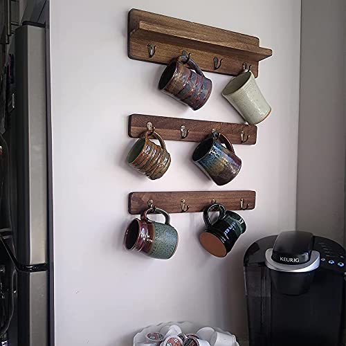 Vintage Wood Coffee Mug Holder Stand /Wall Mounted, Holds 12 Mugs,Set of 3