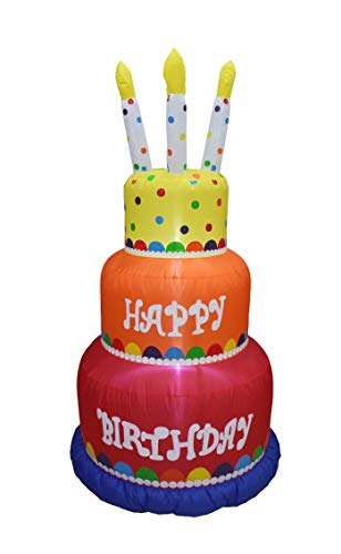 6 Foot Tall Happy Birthday Cake Inflatable w/ Candles Lighted Blowup Party Decoration