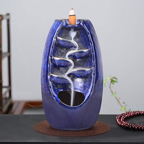 Ceramic Backflow Incense Holder Waterfall Incense Burner Bundle includes 120 Backflow Incense Cones + 30 Incense Sticks, Aromatherapy Home Decor