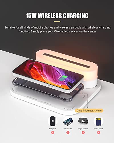 15W Fast Wireless Charger Lamp10%-100% Adjustable Brightness, 3 Color Modes Touch Control