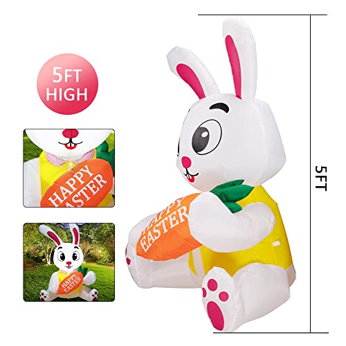 5 FT Cute Bunny Holding Carrots Easter Inflatable Decorations w/ Built-in LED