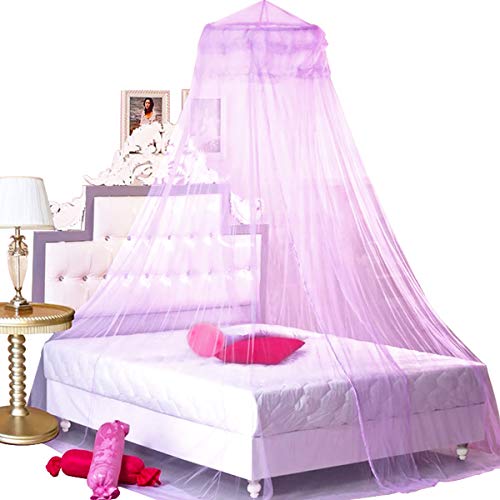 Princess Bed Canopy Netting Mosquito Net Round Lace Dome for Twin Full & Queen Size Beds w/ Jumbo Swag Hook