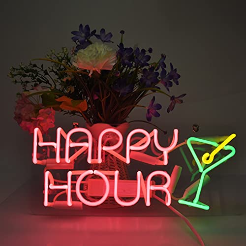 Cocktails Happy Hour Art Light Handmade Glass Neon Lights Sign for Home Decoration