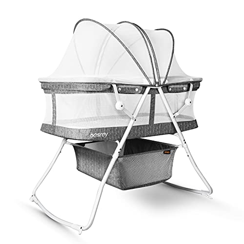 3 in 1 Portable Baby Bassinets, Rocking Cradle Bed, Easy Folding Bedside Sleeper Crib up to 33 lb