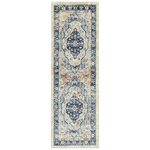 Caprice Boho Non Skid Runner Rug Blue, 2' x 6'