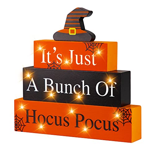 Halloween Wooden Block Sign with Led Lights- It's Just a Bunch of Hocus Pocus Decor