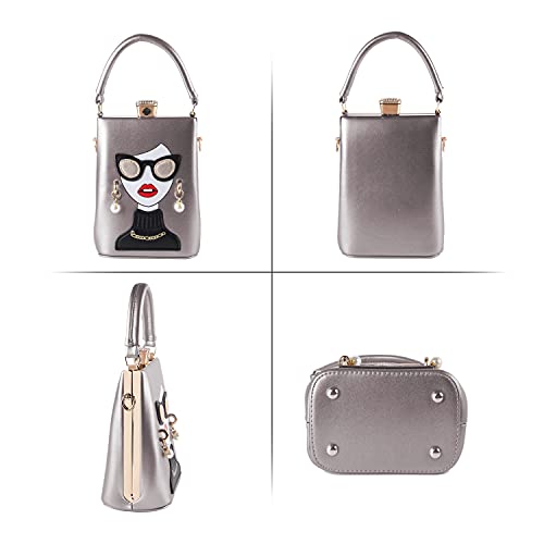 Novelty Lady Face Shoulder Bags Funky PU Leather Top Handle Satchel Handbags Clutch Purse for Women