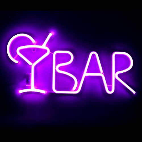 Bar Neon Signs w/ 8 Kind LED Lighting Modes & Remote Control, USB/AA Battery-Powered