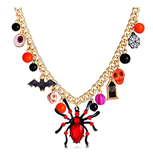 Halloween Spider Pendant Necklace Skull Bat Charms Necklace Party