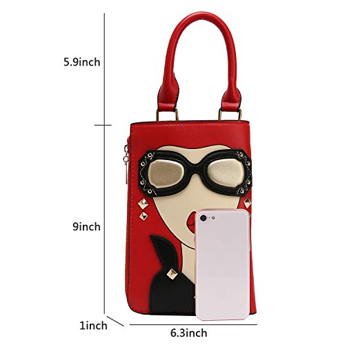 Novelty Lady Face Shoulder Bags Funky PU Leather Top Handle Satchel Handbags Clutch Purse for Women