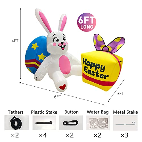 6FT Easter Inflatable Decoration Bunny w/ Egg & Candy Bo w/, Build-in LED Lights