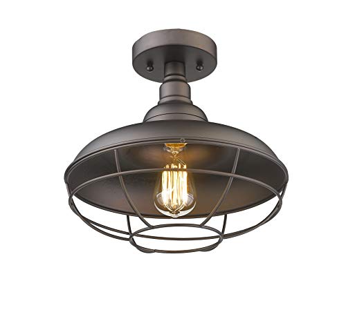 Industrial Semi Flush Mounted Ceiling Light Fixture, 12" Oil Rubbed Bronze