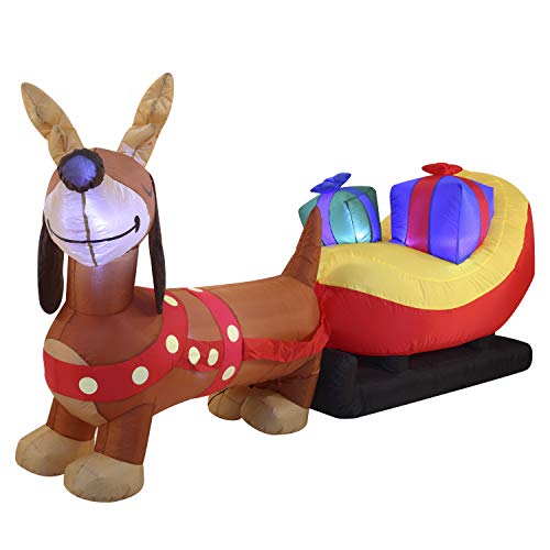 8 FT Long Christmas Puppy Inflatable with Build-in LEDs