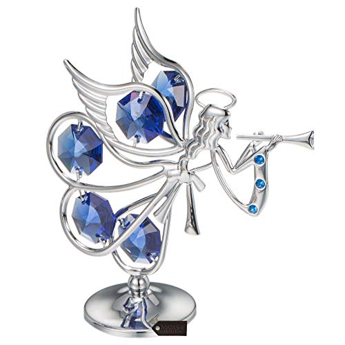 Guardian Angel Figurine Crystal Studded Ornament (Flying Angel, Chrome/Silver)