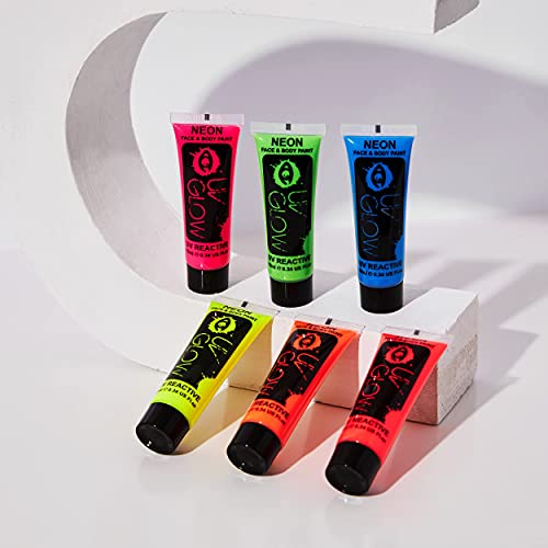 UV Glow Blacklight Face and Body Paint 0.34oz - Set of 6 Tubes - Neon Fluorescent