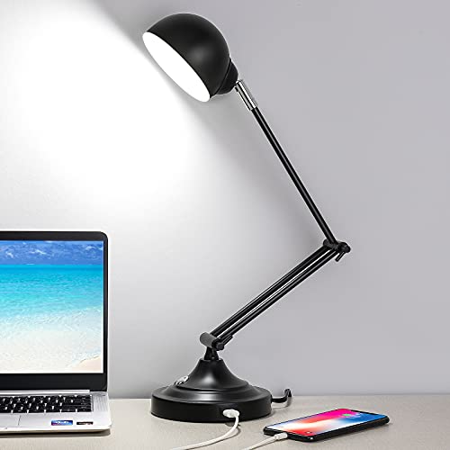 LED Desk Lamp w/ USB Charging Port, Swing Arm, Fully Dimmable, Eye-Caring