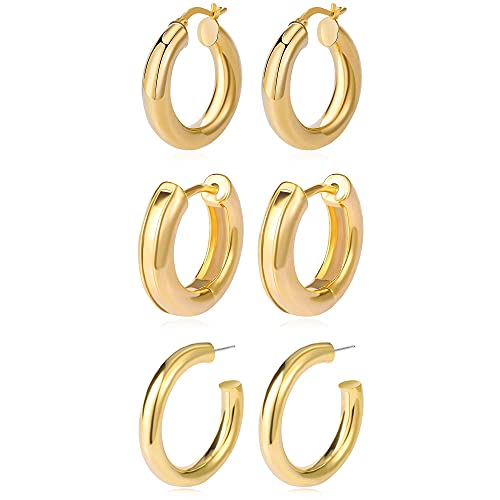 6 Pairs Gold Chunky Hoop Earrings Set for Women Hypoallergenic