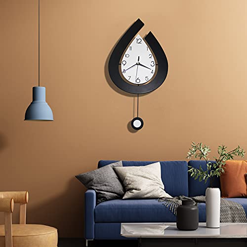 Large Modern Wall Clocks w/ Pendulum Battery Operated, 22.4" Non Ticking