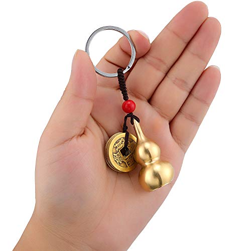 3 Pieces Chinese Gourd Brass Wu Lou Keychains Feng Shui Coins for Good Luck