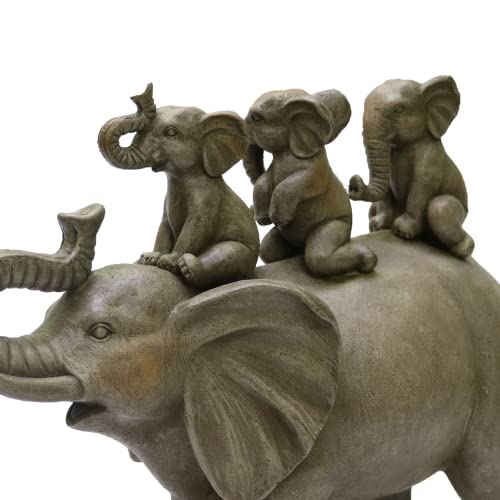 8" H 3 Baby Elephants Riding an Elephant Resin Statue Figurine Home Decoration