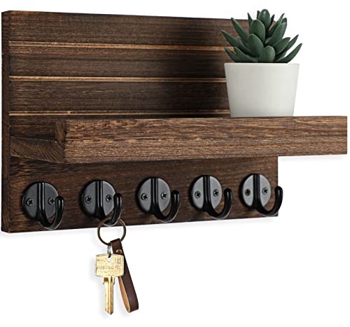 Key Holder for Wall, Decorative Key and Mail Holder with Shelf Has Large Key Hooks for Bags, Coats, Umbrella