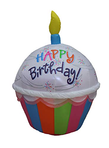 4 Foot Tall Cute Lighted Happy Birthday Inflatable Cupcake w/ Candle