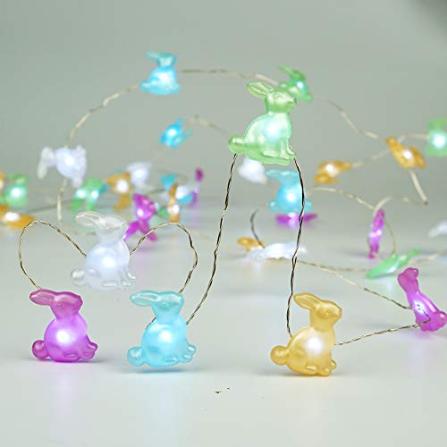 Easter LED String Lights Battery Operated w/ Remote 10 ft 40 LEDs Bunny Shaped