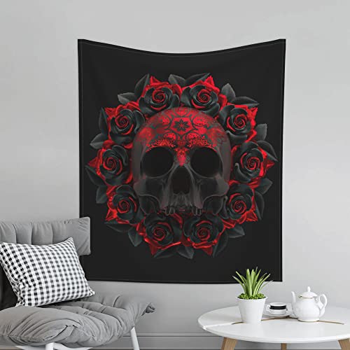 Skull Rose Floral Tapestry Wall Hanging for Home Bedroom Living Room Dorm Aesthetic