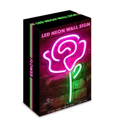 15" x 9" inch LED Neon Pink Rose Flower w/ Green Stem Wall Sign Decoration