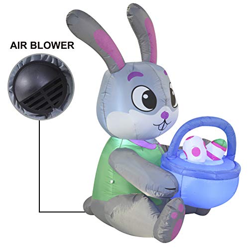 Easter Inflatable Decorations 5 ftl Easter Bunny & Basket w/ Build-in LEDs