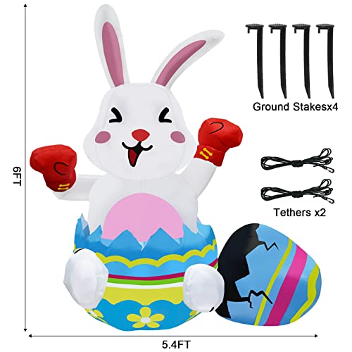 6Ft Easter Inflatable Decorations Easter Bunny & Eggs w/ Build-in LEDs