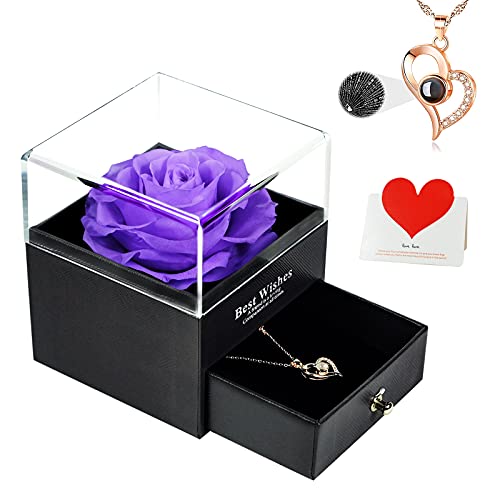 Enchanted Real Rose Flower I Love You Necklace,Perfect Gifts for Her