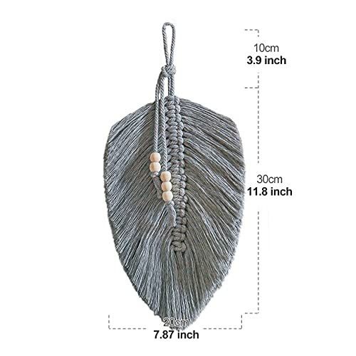 Cotton Macrame Feather Leaf w/  Wooden Beads Wall Decoration