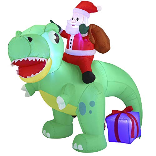 6 FT Long Santa Ride on Dinosaur Inflatable w/ Build-in LEDs