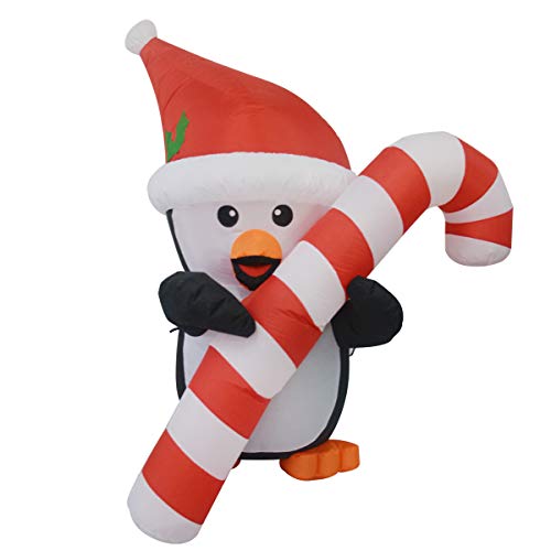 5 FT Christmas Inflatables Penguin w/ Cane & LEDs