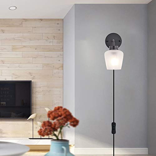 Modern Plug in Wall Sconce, w/  Brass Accent Edison Socket