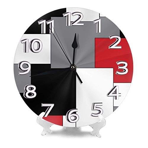 White, Grey, Black & Red Irregular Geometric Waterproof Decorative Clock