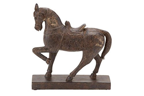 Traditional Polystone Horse Sculpture, 14"L x 4"W x 15"H, Brown