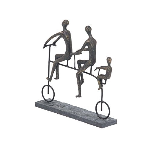 Men Riding Bicycle Sculpture, Brass/Black