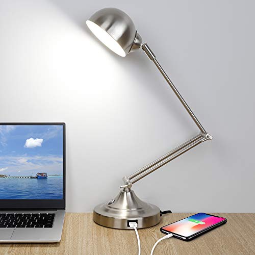 LED Desk Lamp w/ USB Charging Port, Swing Arm, Fully Dimmable, Eye-Caring