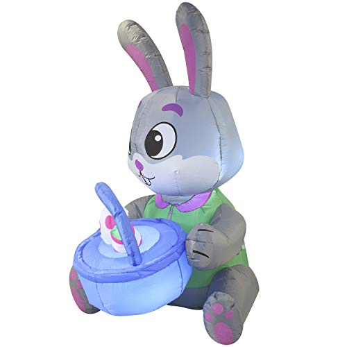 Easter Inflatable Decorations 5 ftl Easter Bunny & Basket w/ Build-in LEDs