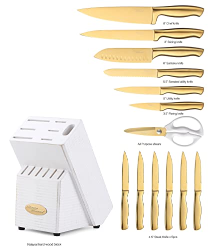 Knife Sets, Titanium Coated 14 Pieces Stainless Steel Hollow
